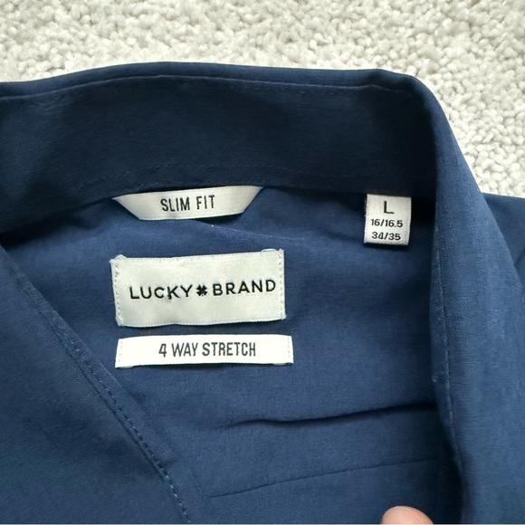 Lucky Brand Men Deep Blue Dress Shirt Sz L - Picture 3 of 9